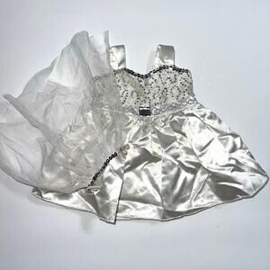 Build A Bear Workshop Wedding Dress Veil 2 Piece Set Satin Tulle Sequins White